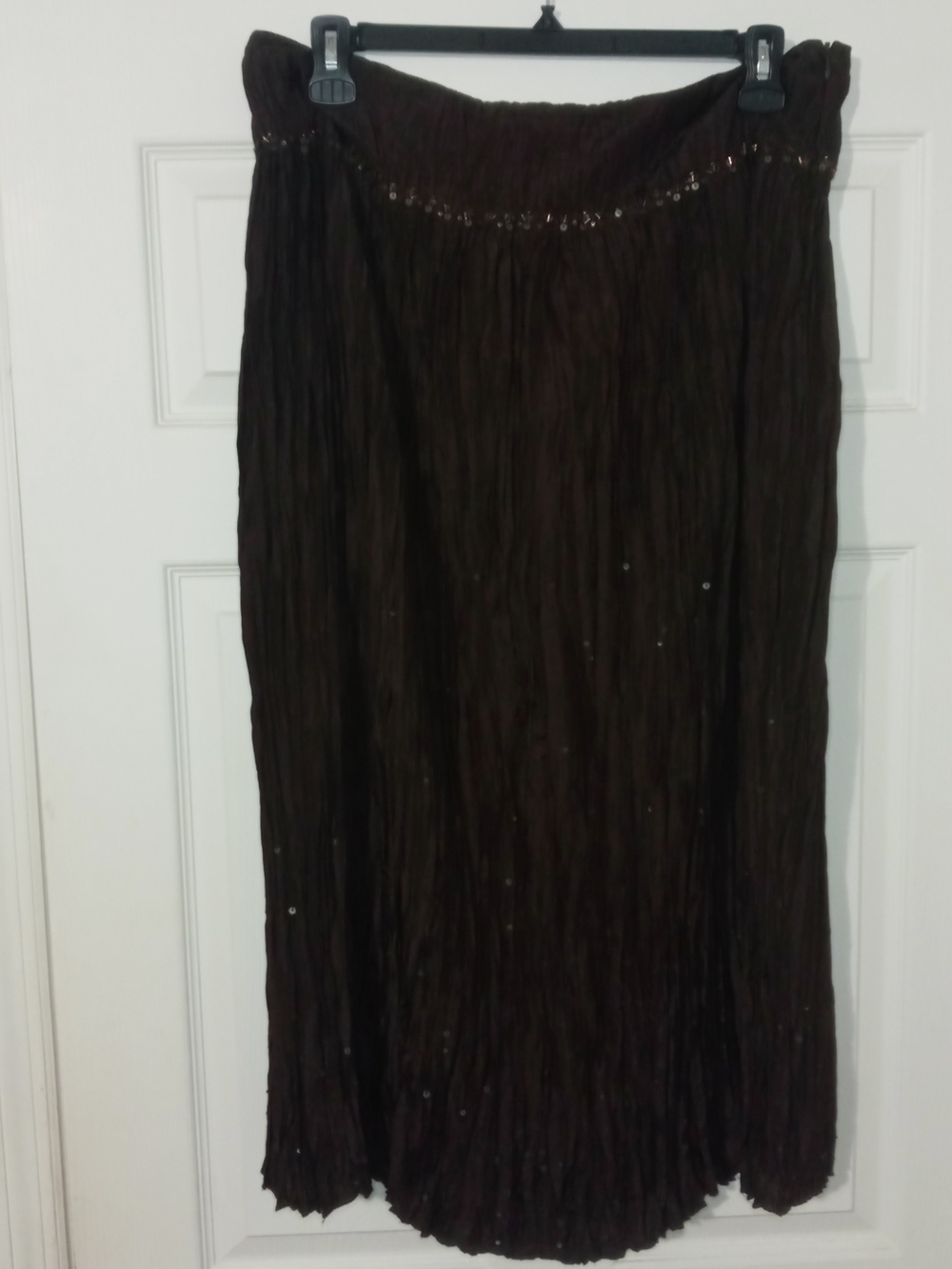 Talbots Silk Mocha Brown Crinkle Maxi Skirt Size 16 with Beaded And Sequin Trim